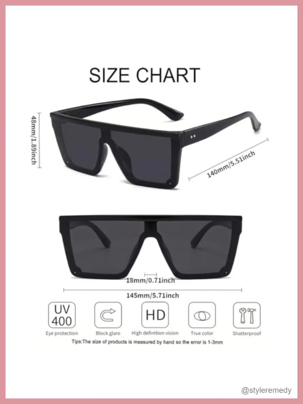 Oversized Square Flat Top Sunglasses UV Protection Unisex Shades